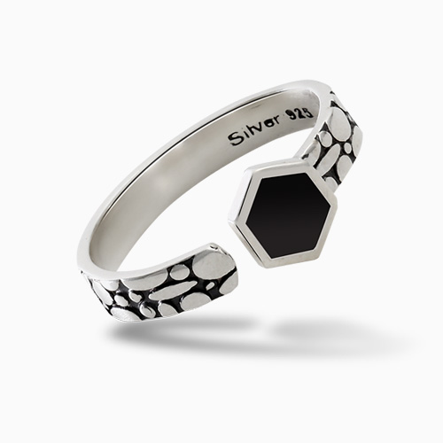 [실버] 오닉스 육각 반지